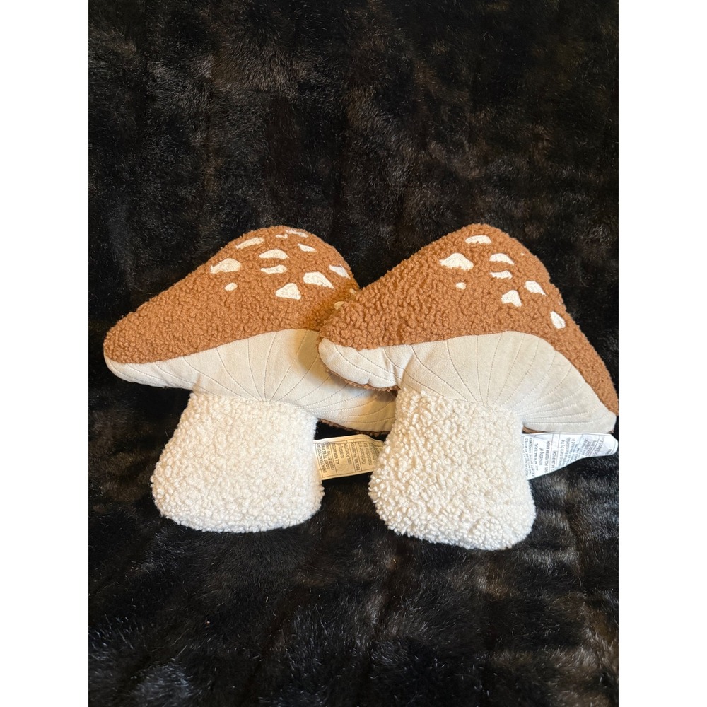Hobby Lobby Plush Mushroom Pillow Set Brown Cream Sherpa Cottagecore Decor 2pc